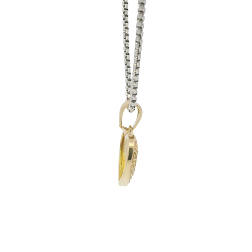 14KT Gold Charm Small Engravable Greek Border Heart with Plain Bell