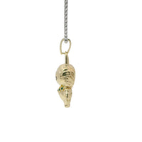 14KT Gold Charm Small 3D Diamond Cut LaBuBu Body, Dark Green CZ Stones Necklace, Black Enamel Eyes and White CZ Stones Bell