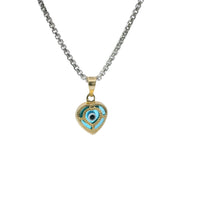 14KT Gold Charm Small 3D Turquoise Heart Evil Eye with Plain Bell