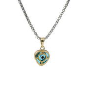 14KT Gold Charm Small 3D Turquoise Heart Evil Eye with Plain Bell