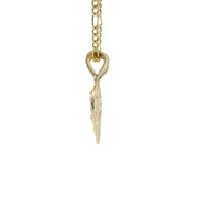 14KT Gold Charm Small Two Tone "Te Amo" Broken Heart with Left Virgin Mary and Right Virgin Mary with Diamond Cut Border and Double Plain Bell