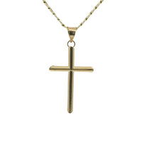 14KT Gold Charm Small Plain Hollow Tube Slant Ends Cross with Plain Bell