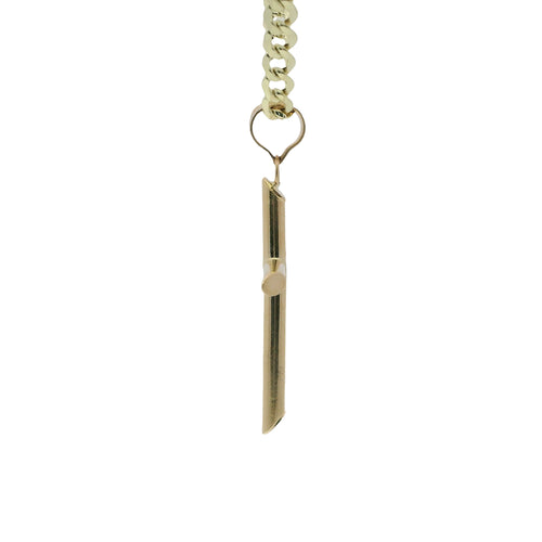 14KT Gold Charm Small Plain Hollow Tube Slant Ends Cross with Plain Bell