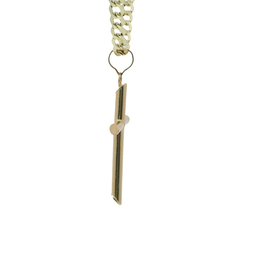 14KT Gold Charm Small Plain Hollow Tube Slant Ends Cross with Plain Bell