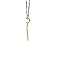 14KT Gold Charm Medium Horseshoe with White CZ Stones Owl, Flower and Infinity Loop Center with Plain Bell