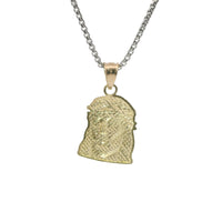 14KT Gold Charm Small Right Facing Jesus Head with Thorn Crown and Plain Bell