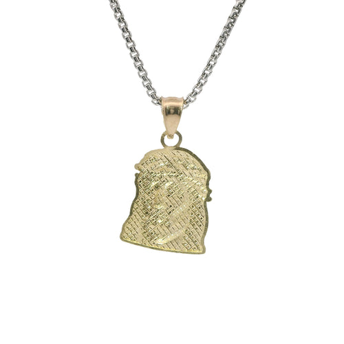 14KT Gold Charm Small Right Facing Jesus Head with Thorn Crown and Plain Bell