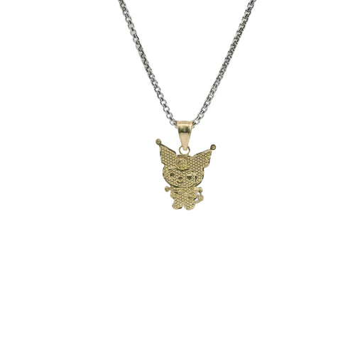 14KT Gold Charm Small Diamond Cut Kuromi with Plain Bell
