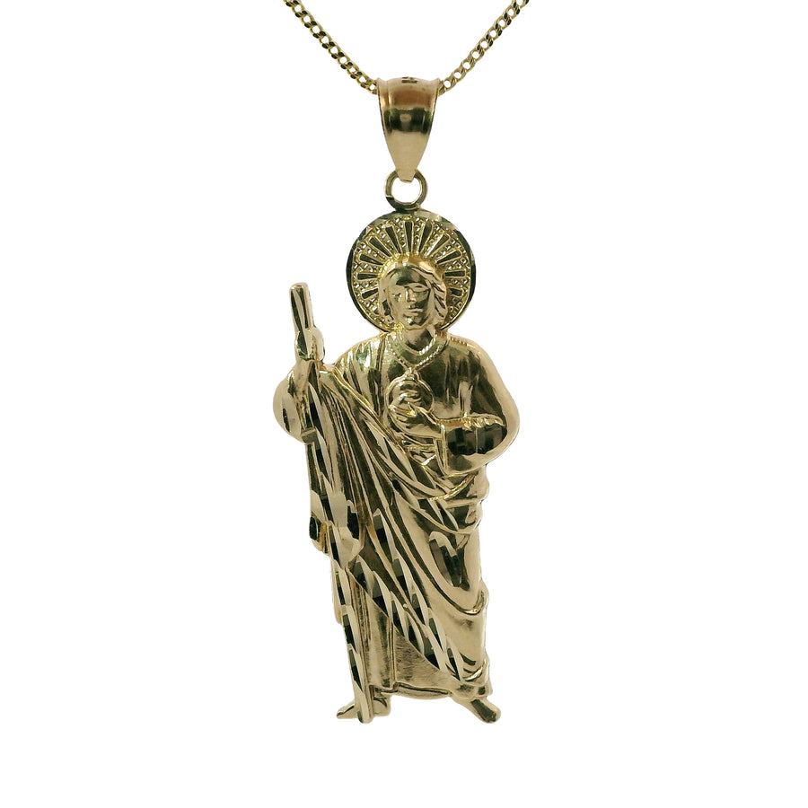 14KT Gold Charm Small Sunray Left Facing St Jude with Plain Bell