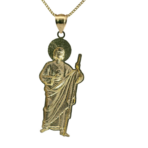 14KT Gold Charm Small Sunray Left Facing St Jude with Plain Bell