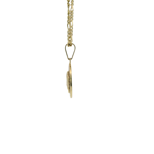 14KT Gold Charm Small Medusa Coin with White CZ Stones Border and Plain Bell