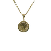 14KT Gold Charm Small Medusa Coin with White CZ Stones Border and Plain Bell