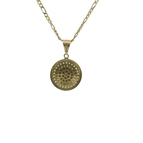 14KT Gold Charm Small Medusa Coin with White CZ Stones Border and Plain Bell