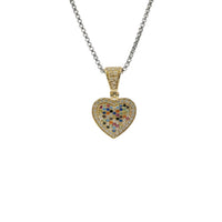 14KT Gold Charm Small 3D Multi Color CZ Stones Heart with White CZ Stones Border and Bell