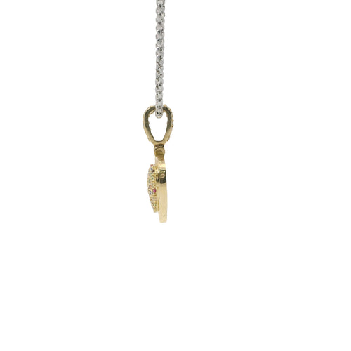 14KT Gold Charm Small 3D Multi Color CZ Stones Heart with White CZ Stones Border and Bell