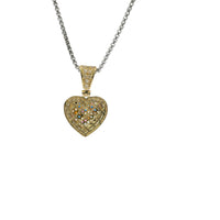 14KT Gold Charm Small 3D Multi Color CZ Stones Heart with White CZ Stones Border and Bell