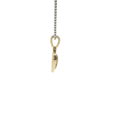 14KT Gold Charm Small 3D Multi Color CZ Stones Heart with White CZ Stones Border and Bell