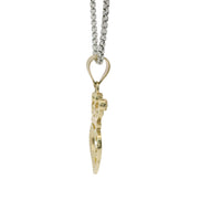 14KT Gold Charm Small Quinceanera "15" White CZ Stones Heart Outline with Multi Color Crown and Plain Bell