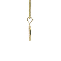 14KT Gold Charm Small Oval Two Tone Communion Open Stripe Center with White CZ Stones Border and Plain Bell