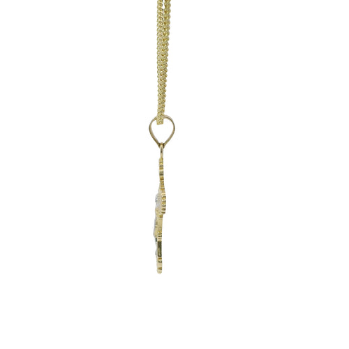 14KT Gold Charm Small Two Tone Ornate Crucifix Cross with Plain Bell