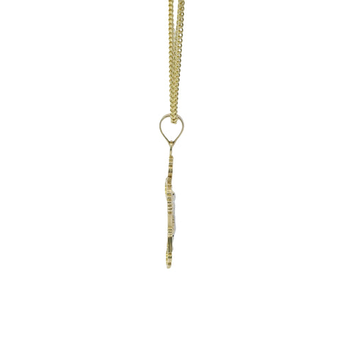 14KT Gold Charm Small Two Tone Ornate Crucifix Cross with Plain Bell