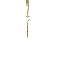 14KT Gold Charm Small Two Tone Virgin Mary Lattice Oval with Diamond Cut Border and Plain Bell