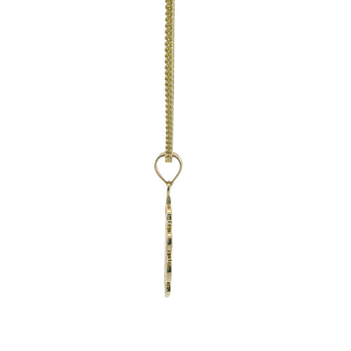 14KT Gold Charm Small Oval Two Tone St Benedict Coin Center with Open Scallop Border and Plain Bell