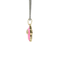 14KT Gold Charm Extra Small 3D Hot Pink Enamel LaBuBu Body and White CZ Stones Bell