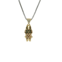 14KT Gold Charm Extra Small 3D Hot Pink Enamel LaBuBu Body and White CZ Stones Bell