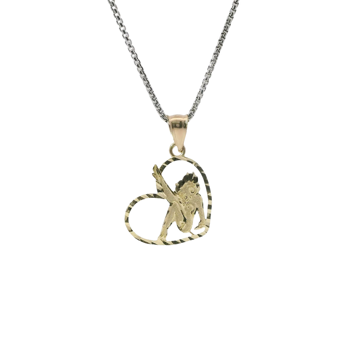 14KT Gold Charm Small Diamond Cut Open Center "Pin Up" Heart Betty Boop with Plain Bell