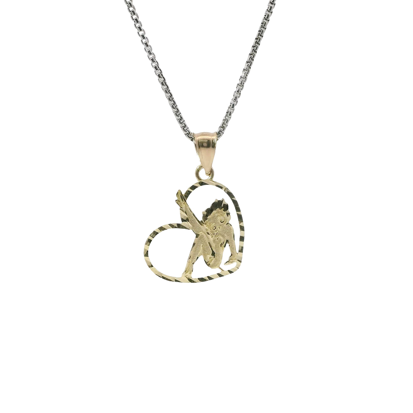 14KT Gold Charm Small Diamond Cut Open Center "Pin Up" Heart Betty Boop with Plain Bell