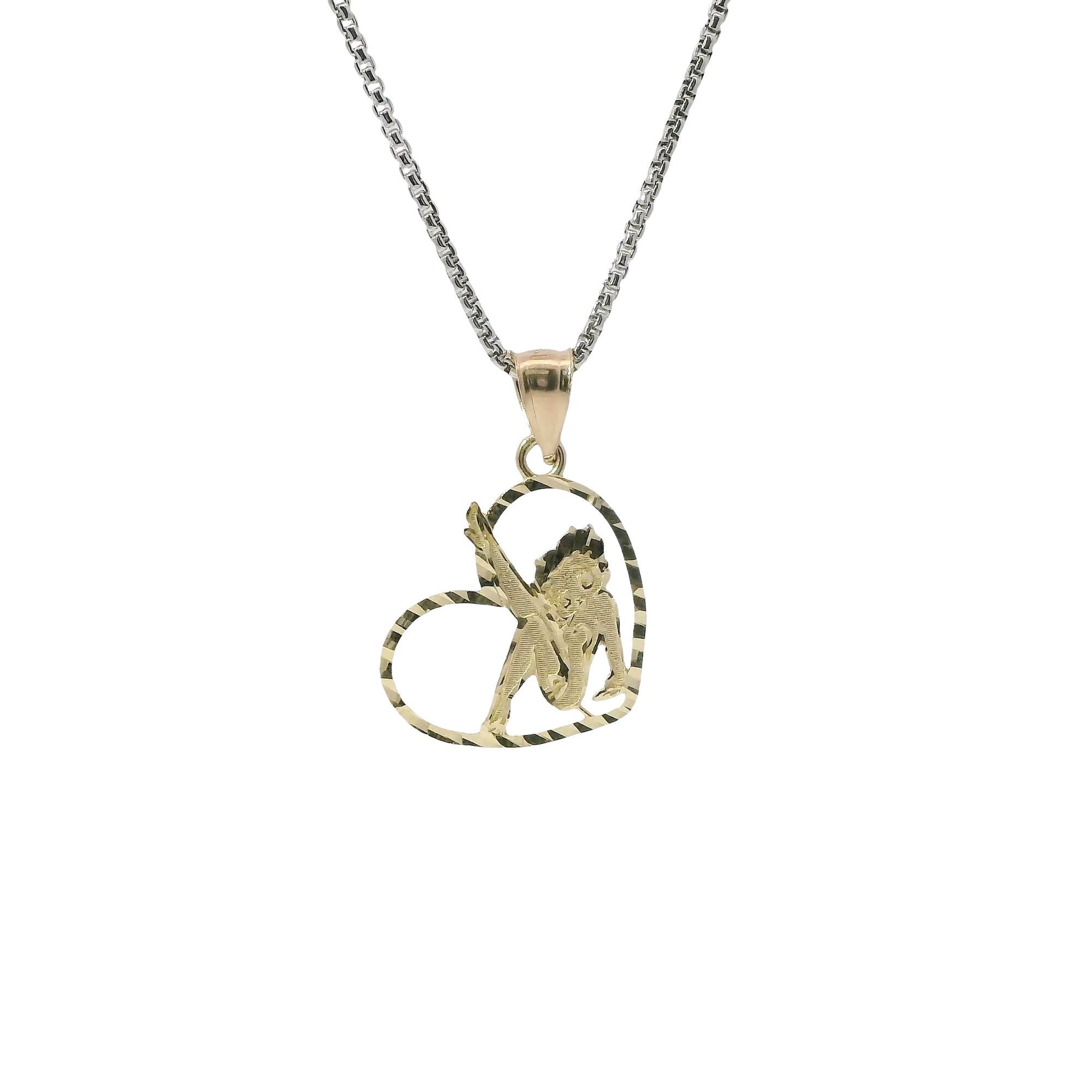 14KT Gold Charm Small Diamond Cut Open Center "Pin Up" Heart Betty Boop with Plain Bell