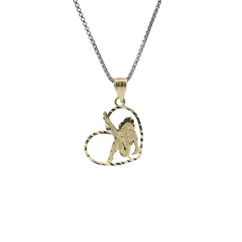 14KT Gold Charm Small Diamond Cut Open Center "Pin Up" Heart Betty Boop with Plain Bell