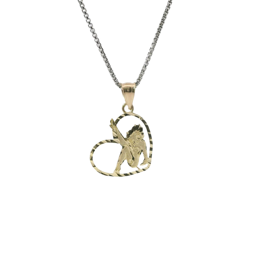 14KT Gold Charm Small Diamond Cut Open Center "Pin Up" Heart Betty Boop with Plain Bell