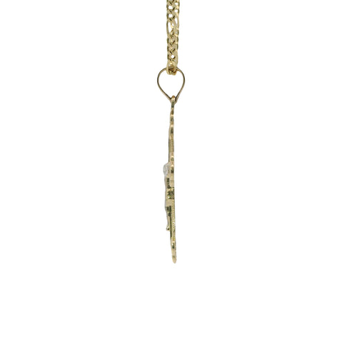 14KT Gold Charm Extra Small Two Tone Plain Center Club Ends Crucifix Cross with Plain Bell