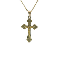 14KT Gold Charm Extra Small Two Tone Plain Center Club Ends Crucifix Cross with Plain Bell