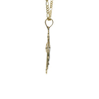 14KT Gold Charm Extra Small Two Tone Plain Center Club Ends Crucifix Cross with Plain Bell