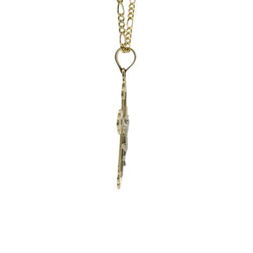 14KT Gold Charm Extra Small Two Tone Plain Center Club Ends Crucifix Cross with Plain Bell