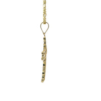 14KT Gold Charm Small Nugget Cross with Engravable Center and Plain Bell