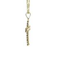 14KT Gold Charm Small Nugget Cross with Engravable Center and Plain Bell