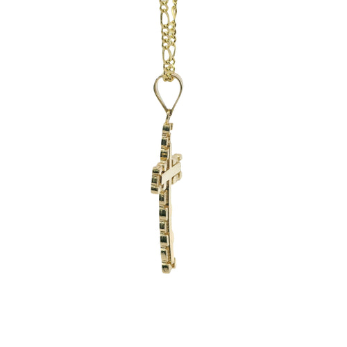 14KT Gold Charm Small Nugget Cross with Engravable Center and Plain Bell