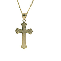14KT Gold Charm Small Plain Center Cross with Flur De Lis Ends and Plain Bell