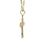 14KT Gold Charm Small Plain Center Cross with Flur De Lis Ends and Plain Bell