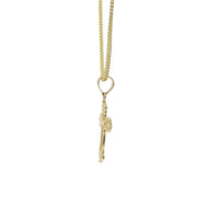 14KT Gold Charm Small Engravable Ornate Cross with Plain Bell