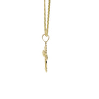 14KT Gold Charm Small Engravable Ornate Cross with Plain Bell