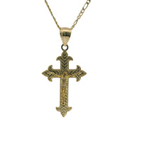 14KT Gold Charm Small Two Tone Stripe Center Dagger Flare Ends Crucifix Cross with Plain Bell