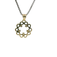 14KT Gold Charm Small Plain Infinity Wreath with Five White CZ Stones Center and Plain Bell