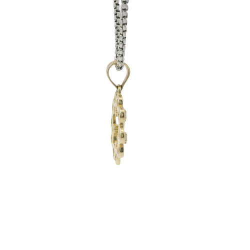 14KT Gold Charm Small Plain Infinity Wreath with Five White CZ Stones Center and Plain Bell