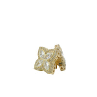 14KT Gold Earrings Small 3D White Marquise CZ Stones Four Leaf Clover with White CZ Stones Border, Plain Edge, and Push Back Post with Butterfly Backs