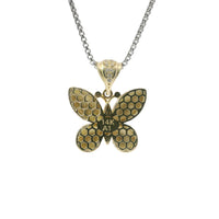 14KT Gold Charm Small 3D Puff Butterfly with Flat Back White CZ Stones Edge and Bell